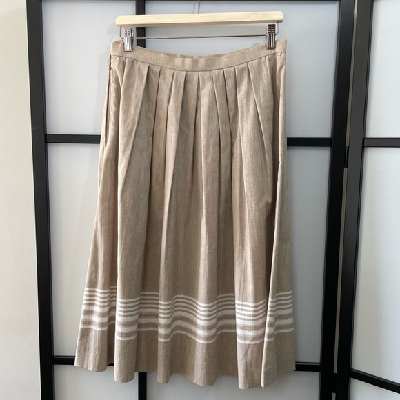 Vintage A-Line Pleated Cream & White Linen Blend Skirt Made In England - Picture 4 of 11